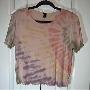 Wild Fable Plus Size Light Pink Tie Dye Crop TShirt with Lettuce Edges! Size XXL
